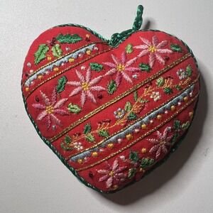 Hallmark 1983 Holiday Keepsake Christmas Ornament Hand Embroidered Heart Vintage